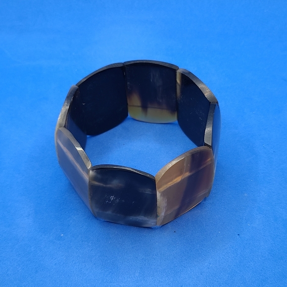NEW Natural Dark Genuine Buffalo Horn Stretch Bracelet - Picture 4 of 6
